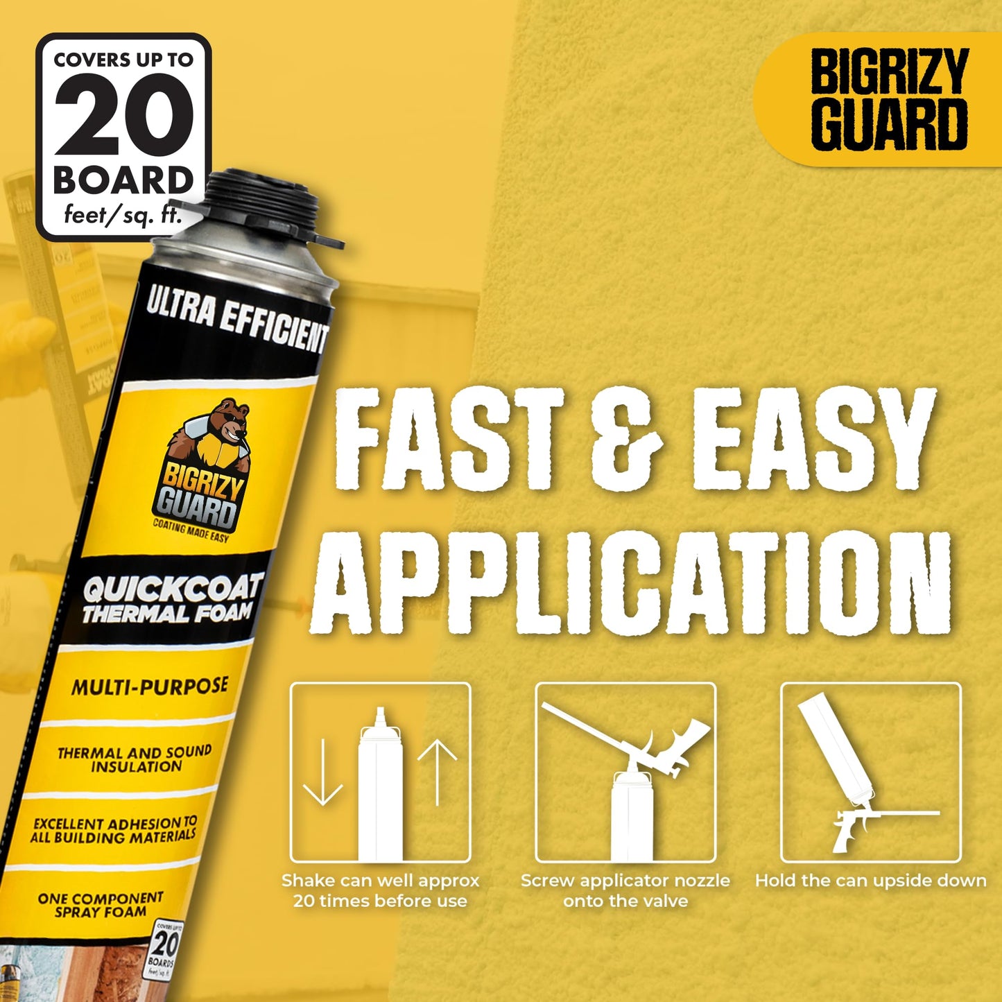 Bigrizy Guard Closed Cell Spray Foam Insulation - 12 Pack, DIY Polyurethane Expanding Insulation Sealant for Garage Door, Attic, Walls - Covers 240 Board Feet (Gun & Cleaner Not Included)