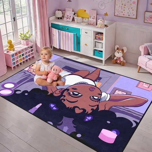 FJKJHKGJ Black Girl Area Rug for Bedroom African Black Girls Floor Rugs for Living Room Playroom Cartoon Art Home Decor Soft Yoga Mats for Women Afro Purple 47" x 31" (2.7 x 3 Feet)