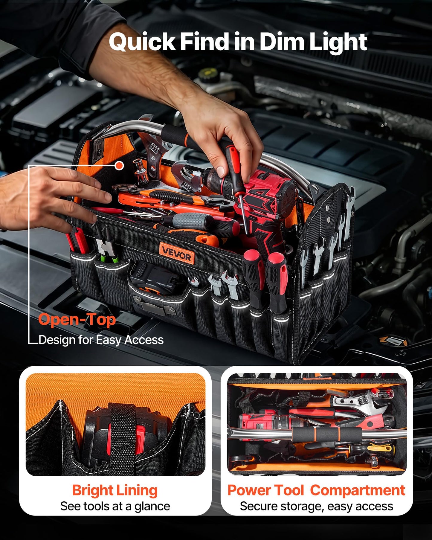 VEVOR Tool Bag, 16.1 Inch, 33-Pocket Open Top Tool Tote, Electrical Maintenance Toolbox Organizer Storage with Handle, Adjustable Shoulder Strap, Portable Toolbag, for Professionals DIY & Jobsite Use