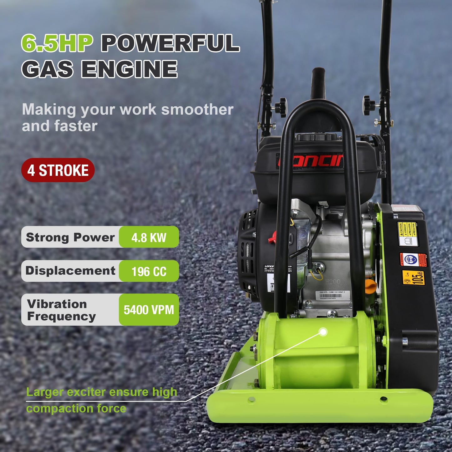 BETTERI Plate Compactor 6.5HP with 196cc 5400 VPM Gas Engine, 20"x15" Compactor Plate Machine, 2500 lbs Compaction Force Plate Tamper, Soil Compactor Machine for Pavers, Walkways, Yard