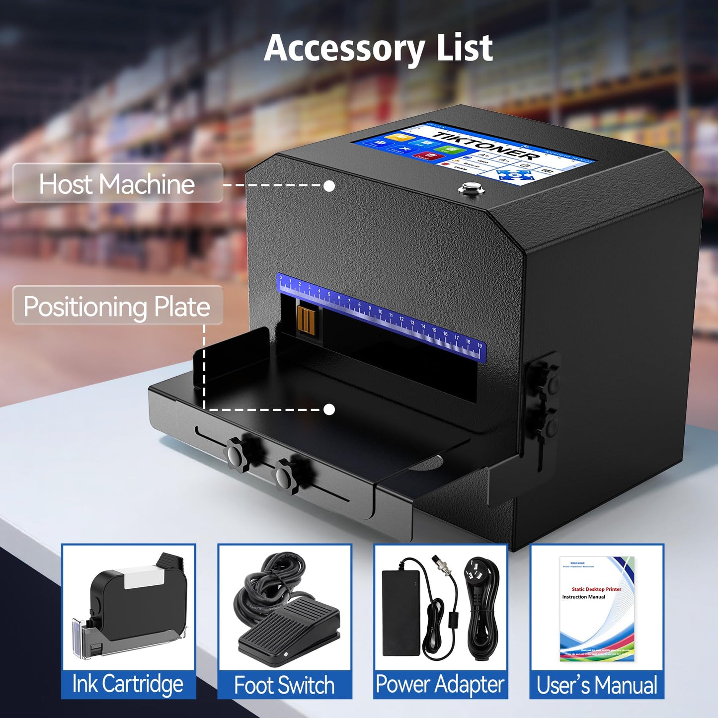 TIKTONER Inkjet Coding Machine with 42ml Fast Dry Ink Cartridge, Date Printing Machine with 7" Touch Screen, Metal Inkjet Coder Print on Various Materials Batch Code Printer for Text Date Lot Number