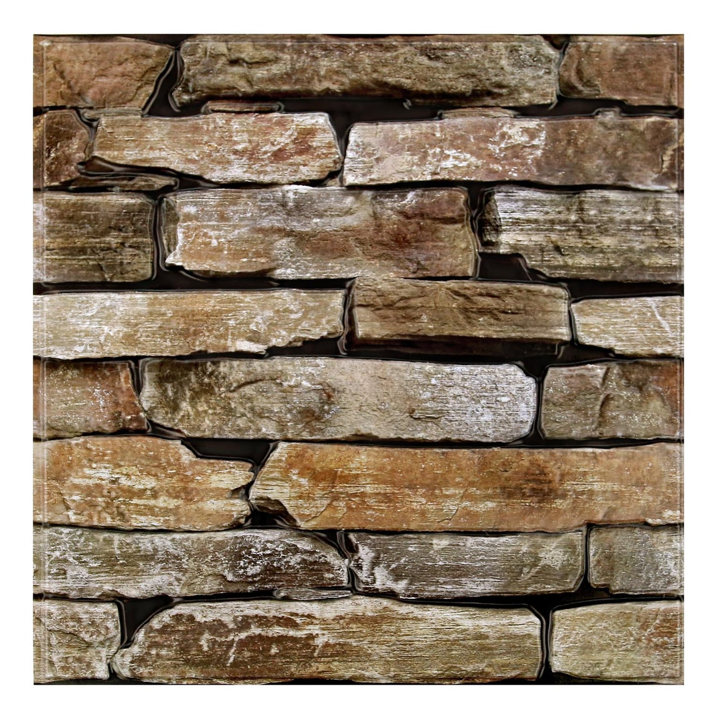 SMOOSTIKC 3D Faux Stone Wall Panels Peel and Stick, 10 Pcs 11.8" x 11.8", Stone-Look Textured Wall Sticker, Ultra-Light Thin PVC Fake Stone Wall Covering Tiles for Quick DIY, Brown with Green