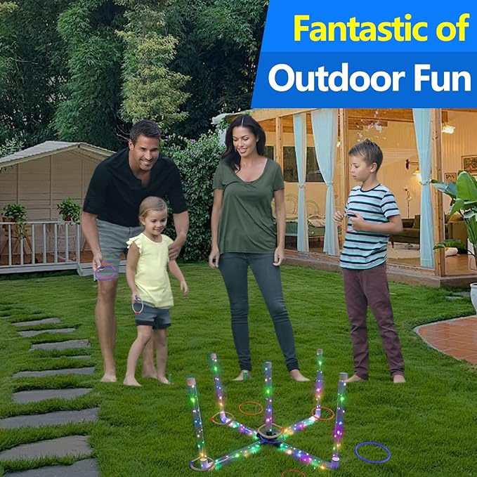 Outdoor Ring Toss Game, Upgraded 15-Inch Backyard and Lawn Games for Adults & Kids, Backyard Camping Sports Activities, Best Party Gifts for Ages 8-12+ Years Old, LED Ring Toss with Carry Case