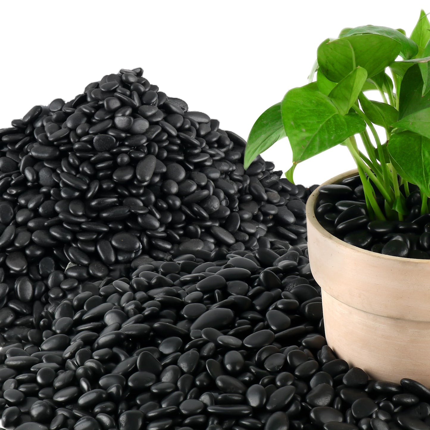 Mulctun 45LB Polished Black Pebbles,1/4" - 3/4" Small Black River Rocks for Landscaping, Natural Gravel Smooth Decorative Stones Dressing for Vases Planters Garden Outdoor Indoor