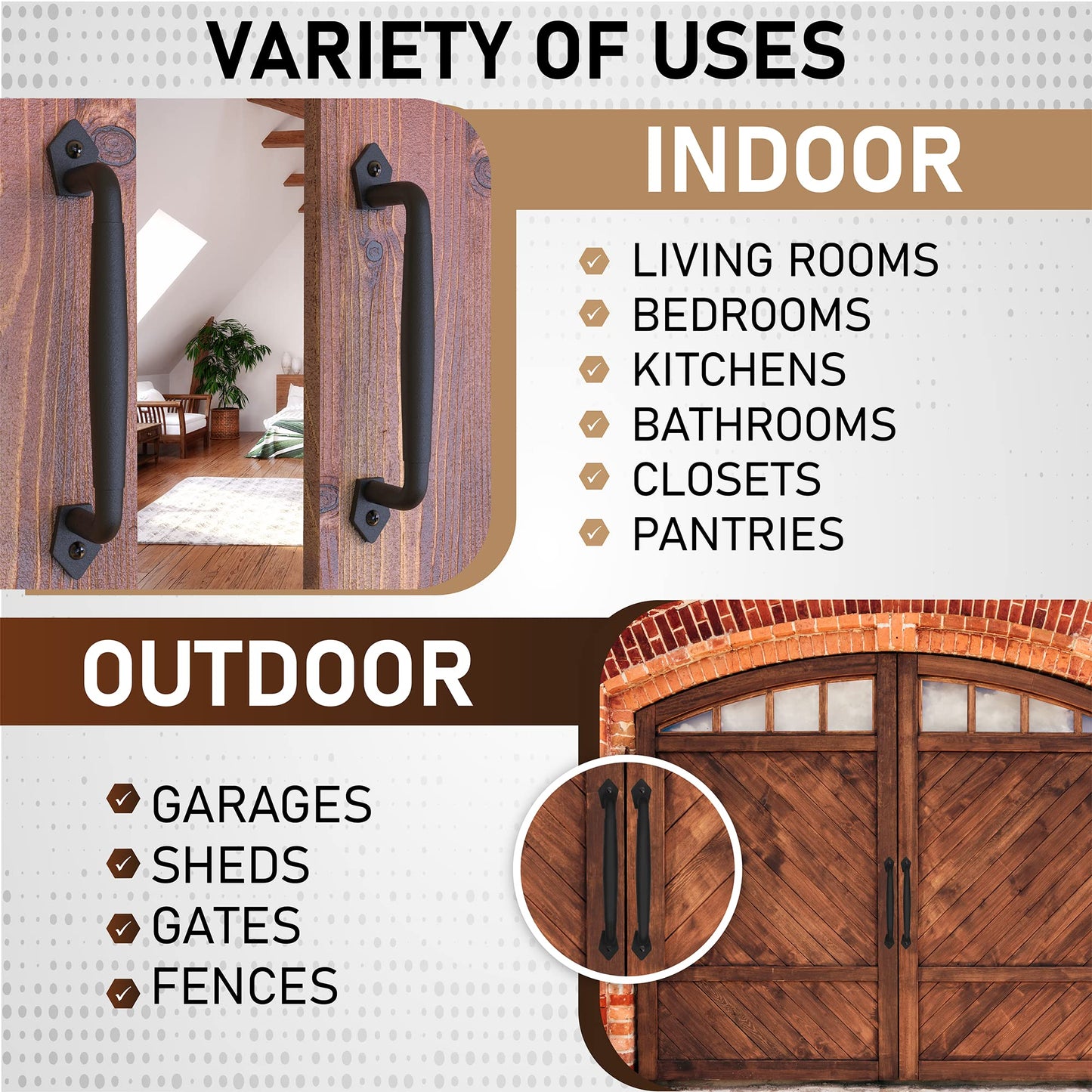 VivaLight 2-Pack 10 Inch Diamond Tapered Barn Door Handle - Black Cast Iron Pull for Sliding Doors, Gates, Sheds, Fences, Closets - Indoor Outdoor Farmhouse Hardware