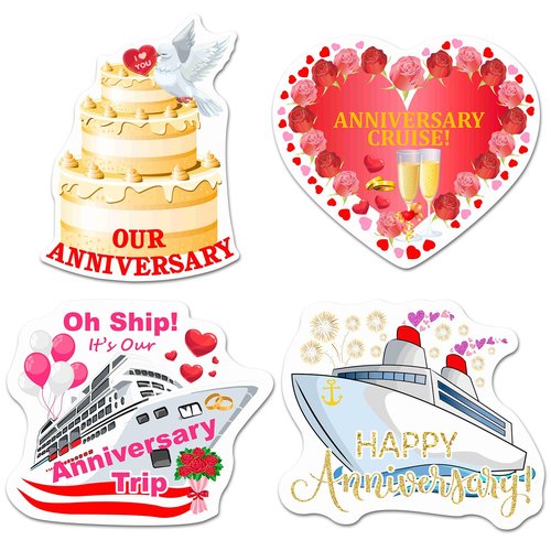 Hoteam 4 Pcs Anniversary Cruise Door Decorations Magnetic Large Happy Anniversary Cruise Ship Door Magnets Funny Waterproof Nautical Magnets for Carnival Cabin Stateroom Fridge Car