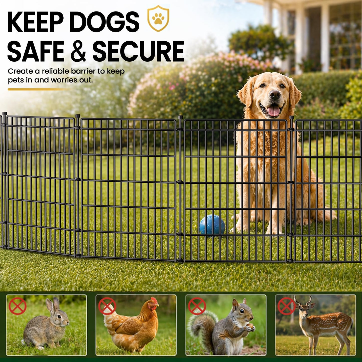 8 Panels No Dig Garden Fence Animal Barrier, 48in(H) × 21ft(L) Decorative Metal Outdoor Dog Fence, Rustproof Pet Fencing for Yard, Patio, Flower Bed -Temporary Fencing| Easy to Install
