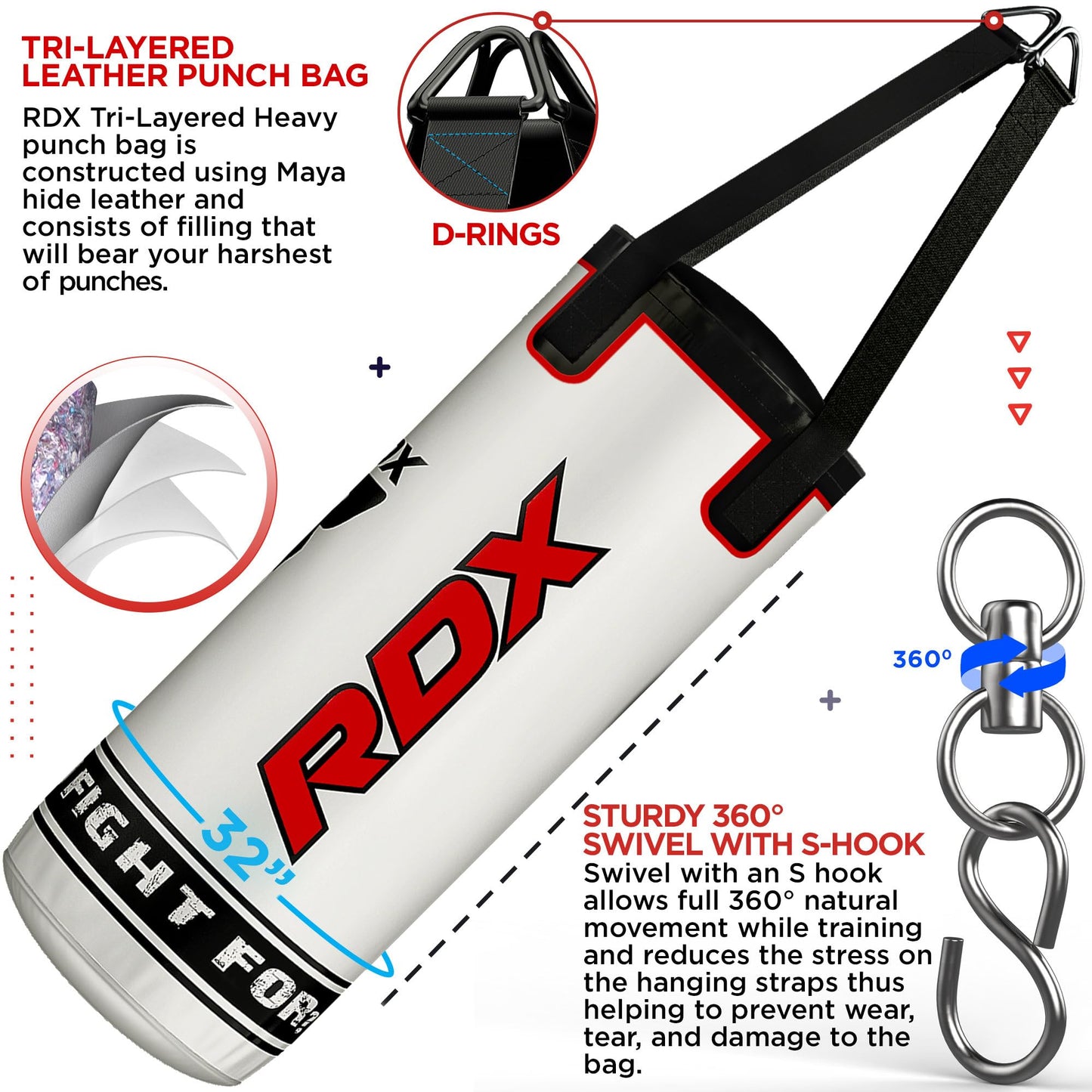 RDX Kids Punching Bag 2FT, Heavy Filled Boxing Set, Non Tear Maya Hide Leather Junior Hanging Bag, Kickboxing MMA Grappling Muay Thai Taekwondo Karate BJJ Workout Training