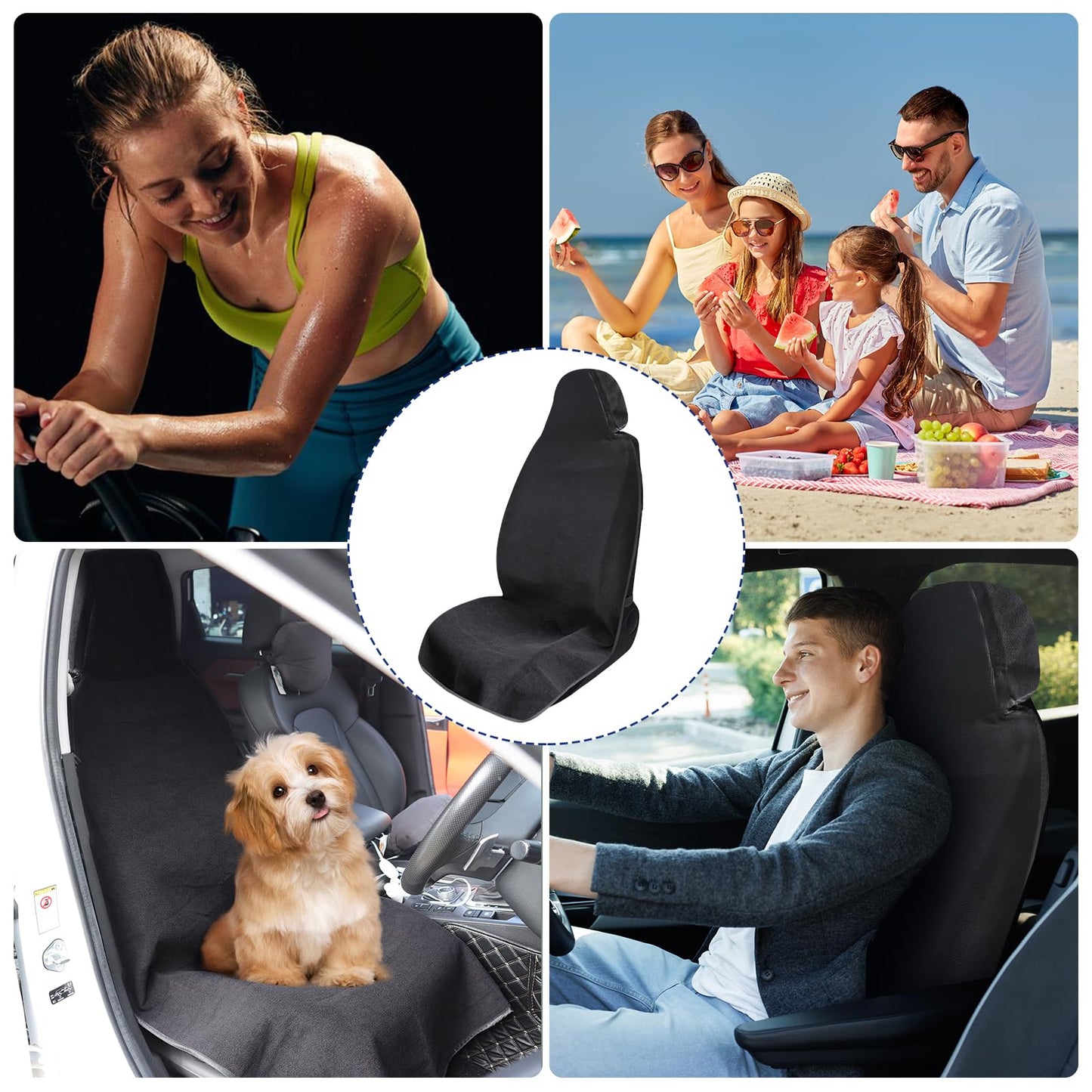 nomiou Waterproof Sweating Car Towel Seat Cover for Gym Workout, Running, Swimming, Beach and Hiking, Universal Fit Non-Slip Towel Bucket Seat Protector for Cars SUV Trucks (Black)