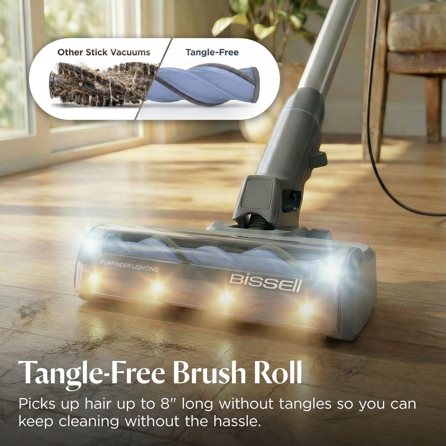 Bissell PowerClean FurFinder Corded Stick Vacuum, Tangle-Free Brush Roll, 30-Foot Power Cord, Self-Standing, HEPA Filtration, Bright Headlights, 4282K
