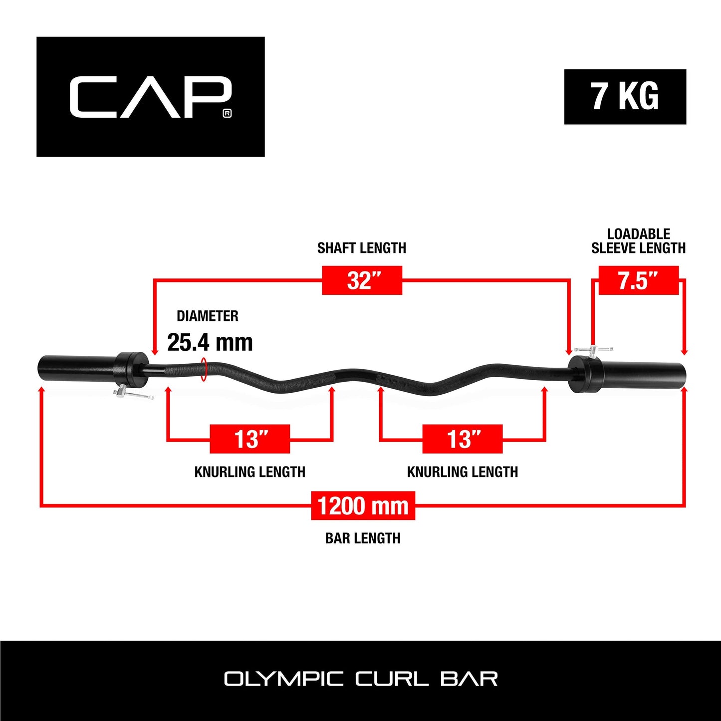 CAP Barbell 47-Inch Olympic Curl Bar - Black | Curl Barbell for Bicep and Tricep Workouts, Strength Training, and Weightlifting