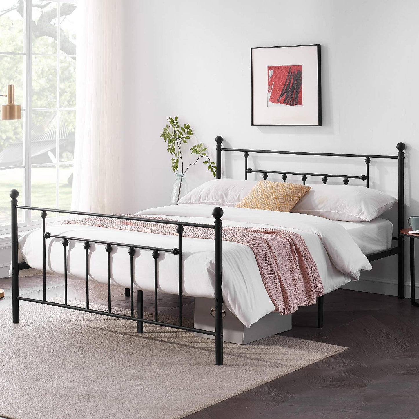 VECELO DIY Pegbroad Bed Frame with Underbed Storage, Noise-Free and Easy Assembly Design, Non-Slip Mattress Foundation, Strong Metal Slats,King,Black