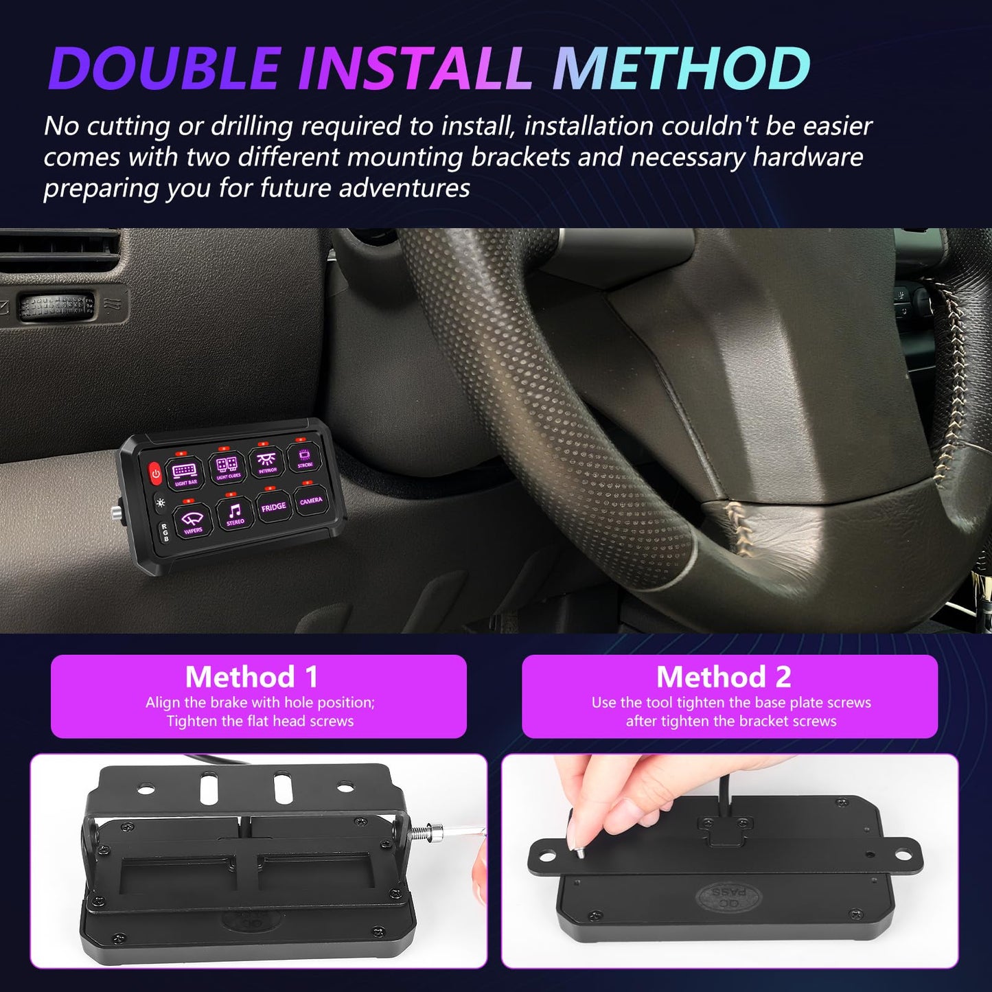 Chelhead 8 Gang RGB Switch Panel 12V Switch Toggle Momentary Pulsed 8 Circuit Control Relay Waterproof Compatible with Bus Car UTV ATV SUV Jeep Golf Cart Off-Road