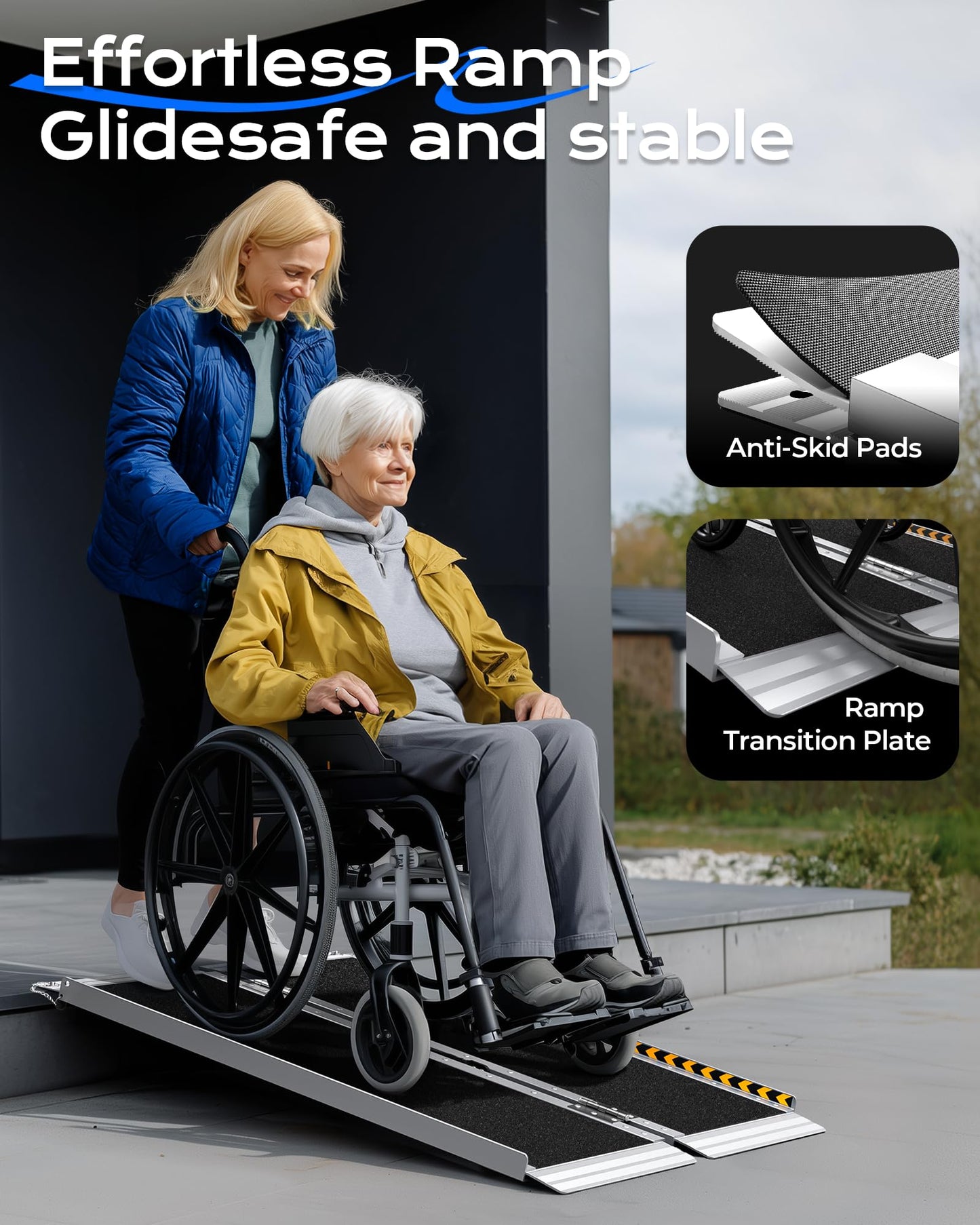 KOLOTOOL Wheelchair Ramp 4ft, Non-Skid Aluminum Portable Ramps for Wheelchairs for Home Steps, 800 LBS Capacity Wheel Chair Handicap Ramp for Entry, Doorway, Homes, Stairs 48" Lx 29.2" Wx2H
