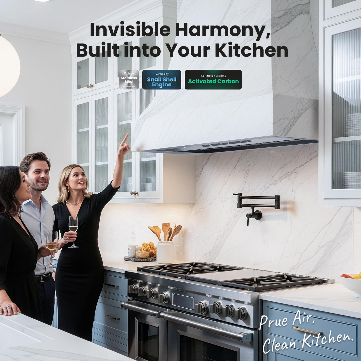 VIKIO HOME Range Hood Insert 36Inch,Built-in Kitchen Hood with 980 CFM, Ducted/Ductless Convertible Duct,Stainless Steel Kitchen Vent Hood/Gesture/Touch Control, 2 Pcs Baffle Filters with Handlebar
