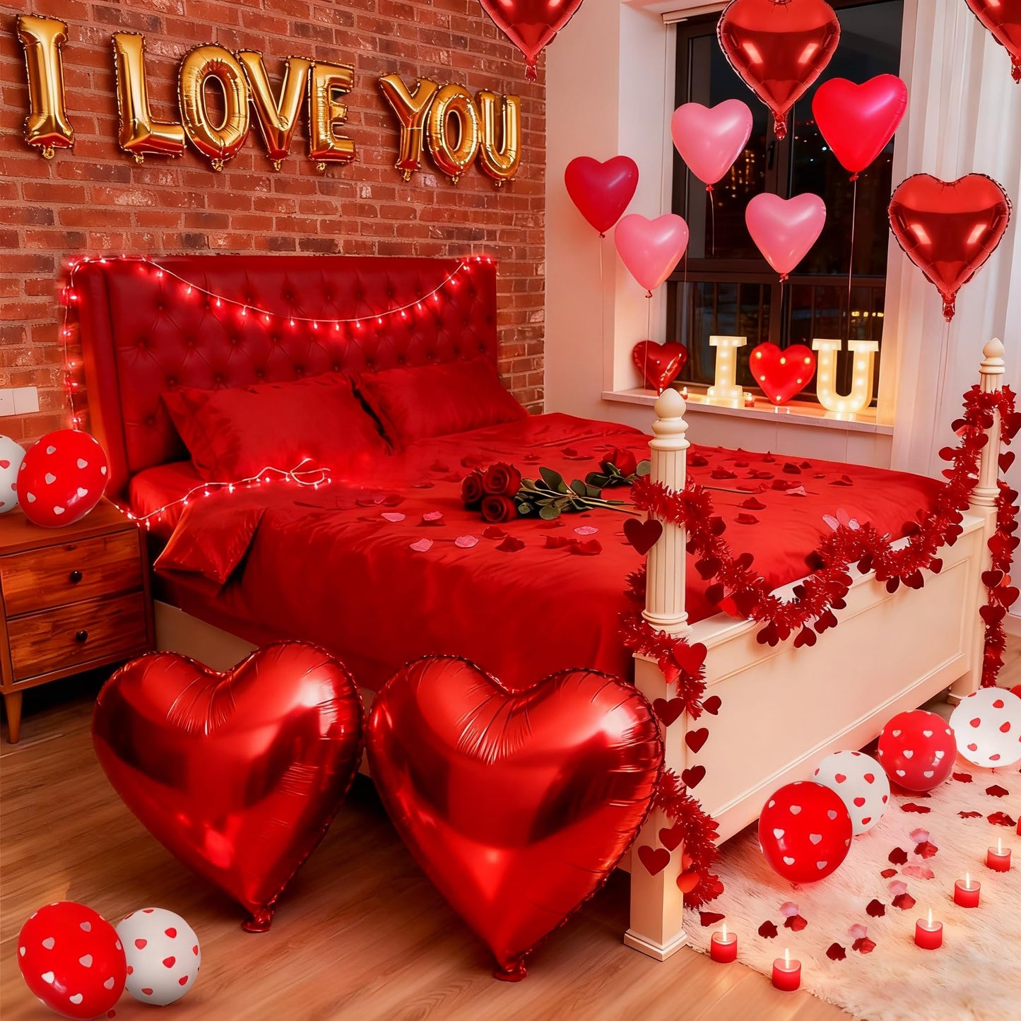 Ultimate Valentines Day Romantic Decorations Special Night for Bedroom with 33FT Lights,5000 Rose Petals and Candle Set for Hotel Room Home Decor,Valentine Anniversary I Love You Balloon&Letter Sign
