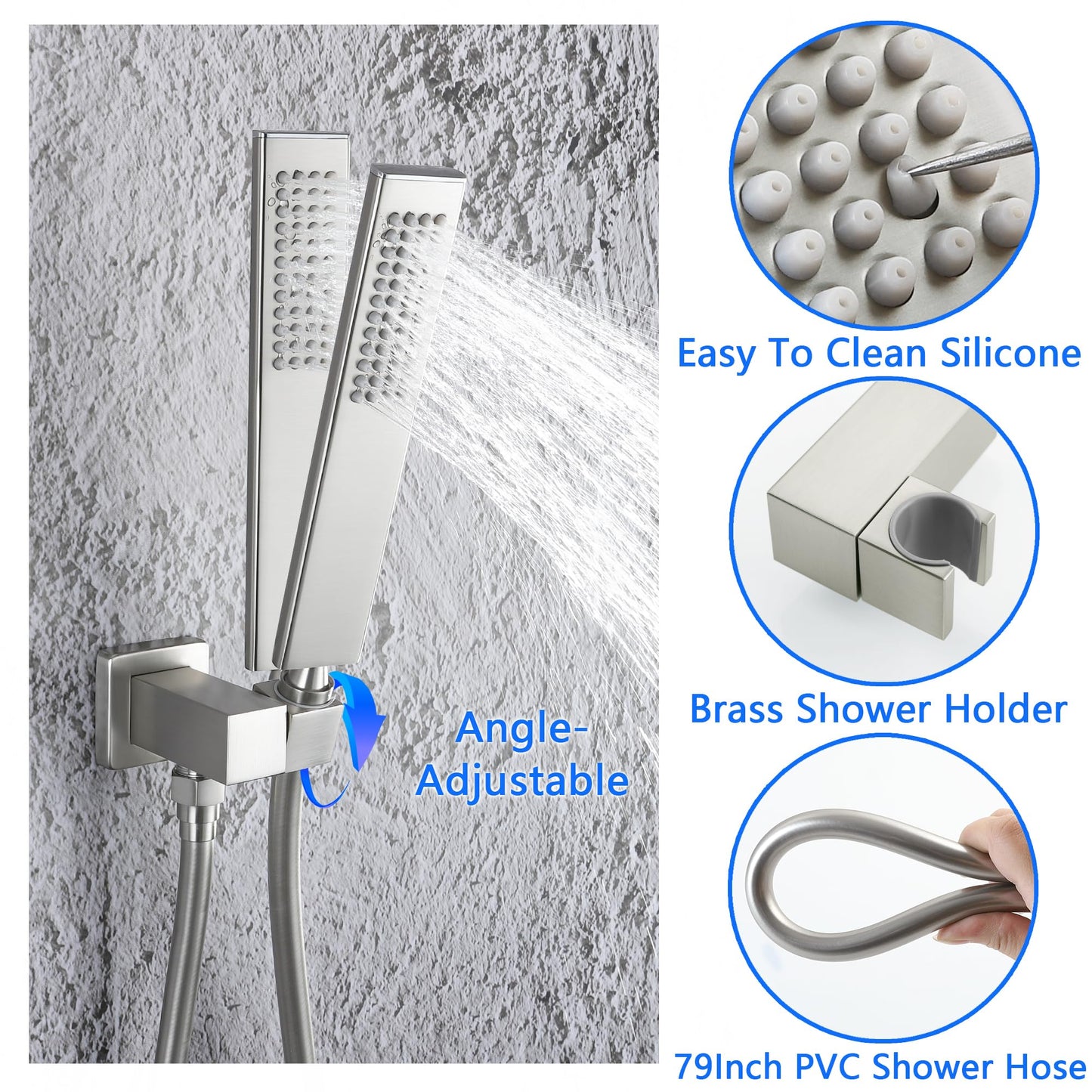 SKWOLL Shower Faucet Sets with Hydro Power Temperature Display, Brushed Nickel 12 Inch Shower Head Combo Kit, 2 Function Wall Mounted Shower Fixtures with Digital Shower Valve
