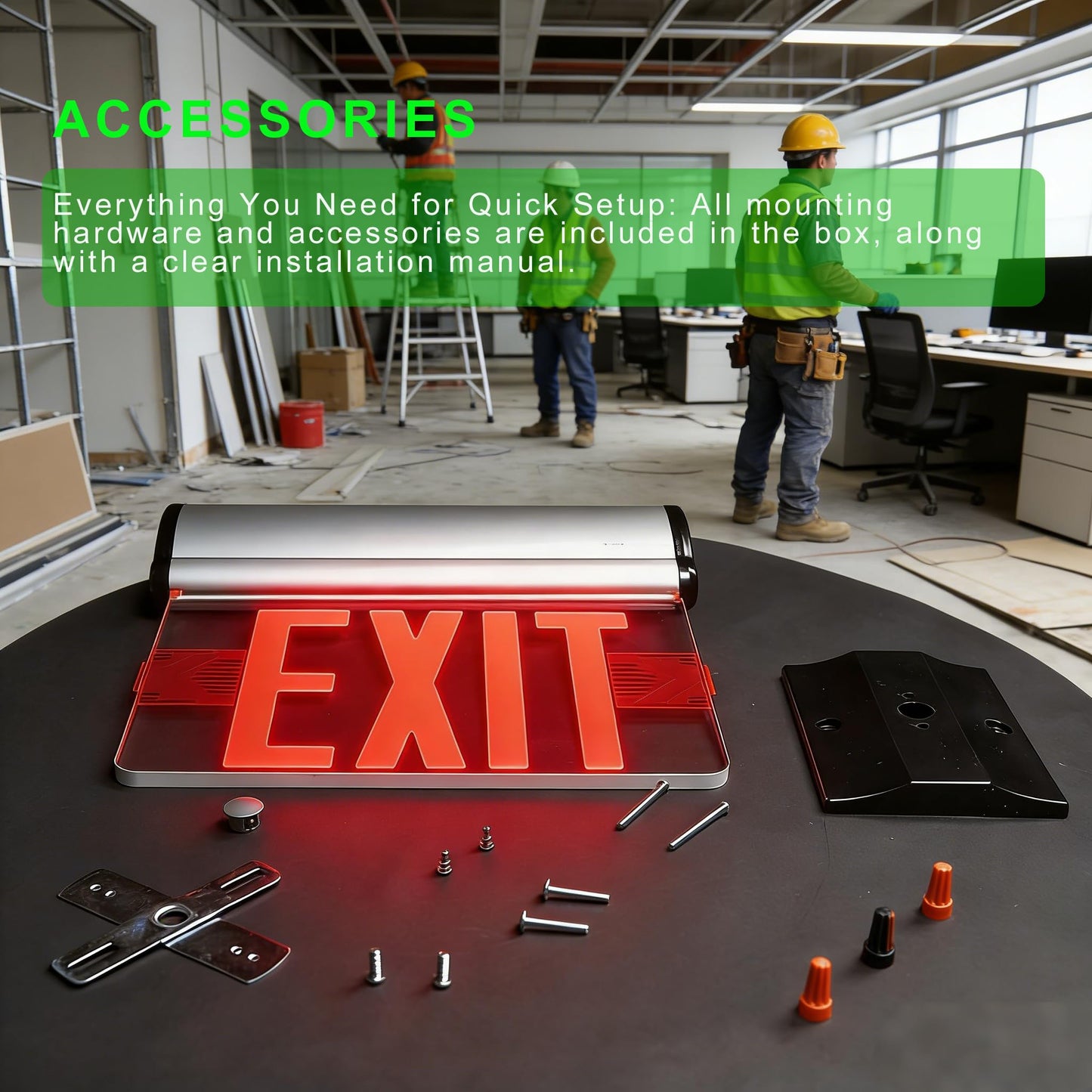 Garrini LED Emergency Exit Sign with Backup Battery UL Certified Wall Ceiling Mounting Acrylic Clear Replaceable Panel Removable Indicator Arrows, Fire Resistant GSEL-200SR