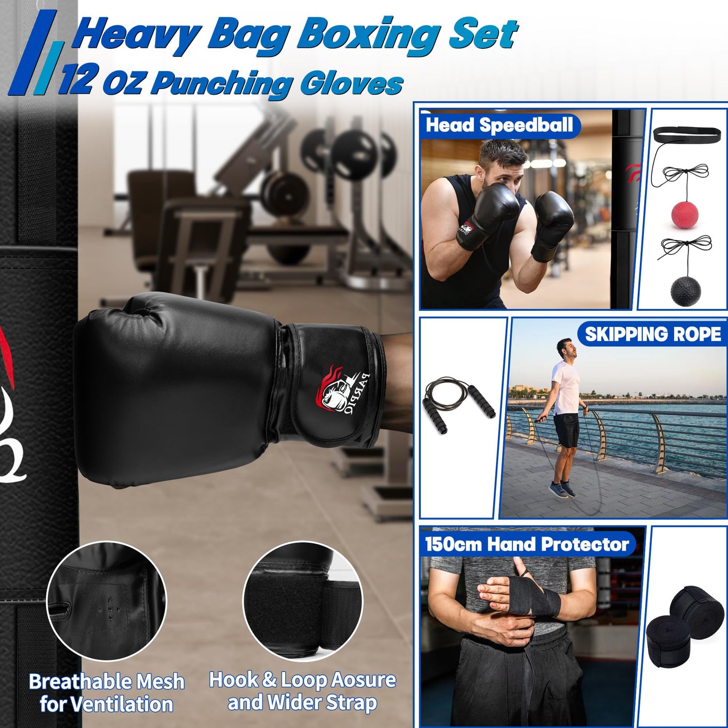 4FT Hanging Punching Bag for Adults, New Upgrade Heavy Unfilled PU Boxing Bag Set with 12oz Boxing Gloves, Punch Bag for MMA Karate Kickboxing Muay Thai Training
