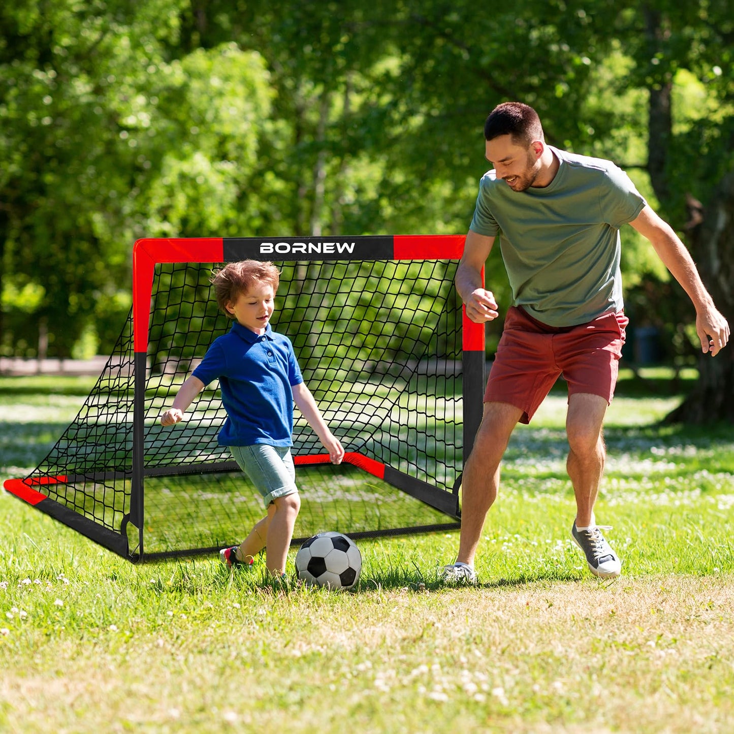 BORNEW 2 Pack Soccer Goal - Backyard & Indoor Soccer Goals for Kids, 4X3 ft Portable Pop Up Soccer Nets Set for Youth & Adult and Outdoor Games and Soccer Training Equipment Ages 3-16 Year Gift