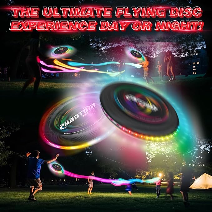 Light Up Flying Disc with 16 Millions Colors-45 LEDs & 13 Light Modes Flying Ring, Glow in The Dark Flying Disc for Adult Kid Teen Rechargeable&Waterproof Camp Beach Toy Birthday Gift
