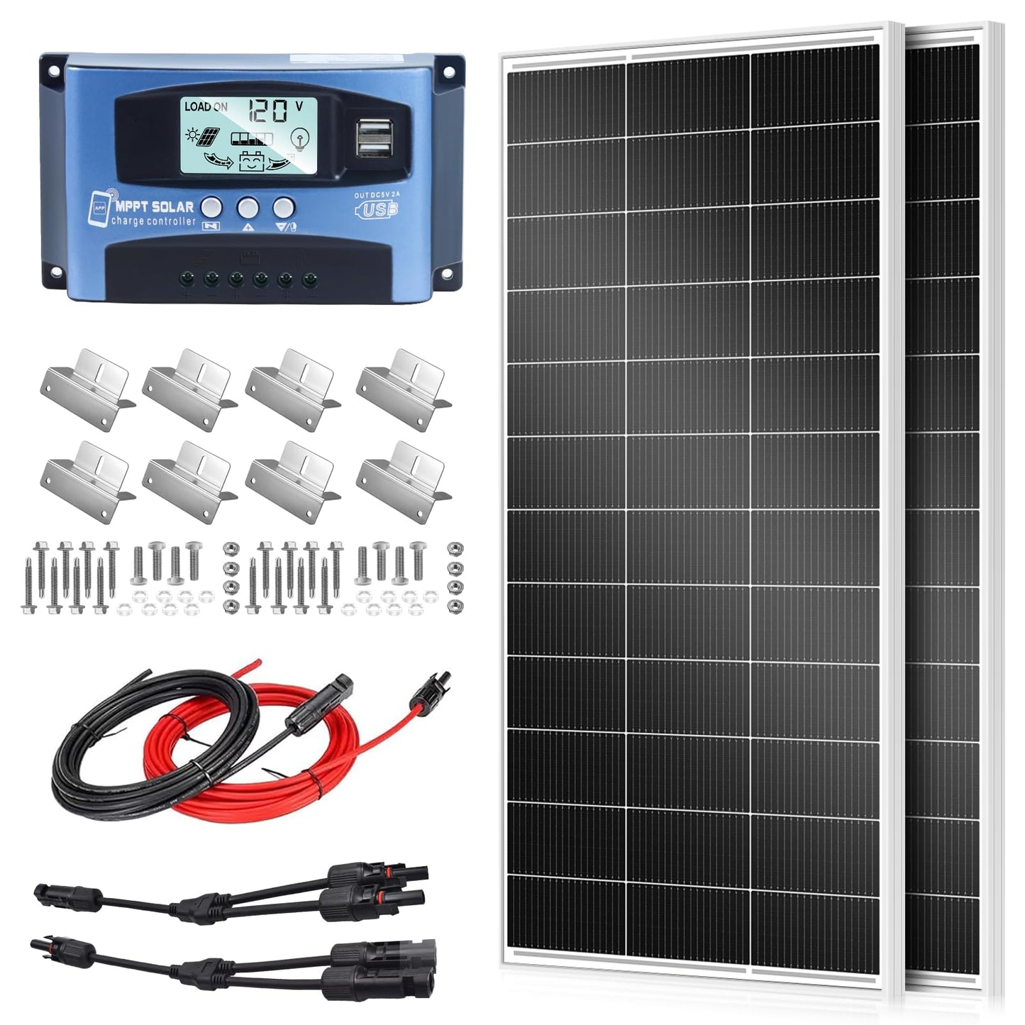 600 Watt Solar Panel Kit with High Efficiency Monocrystalline 300 Watt 2pcs Rv Solar Panels Kit and 30a MPPT Charge Controller for 12 Volt System Battery and Inverter (600w kit)