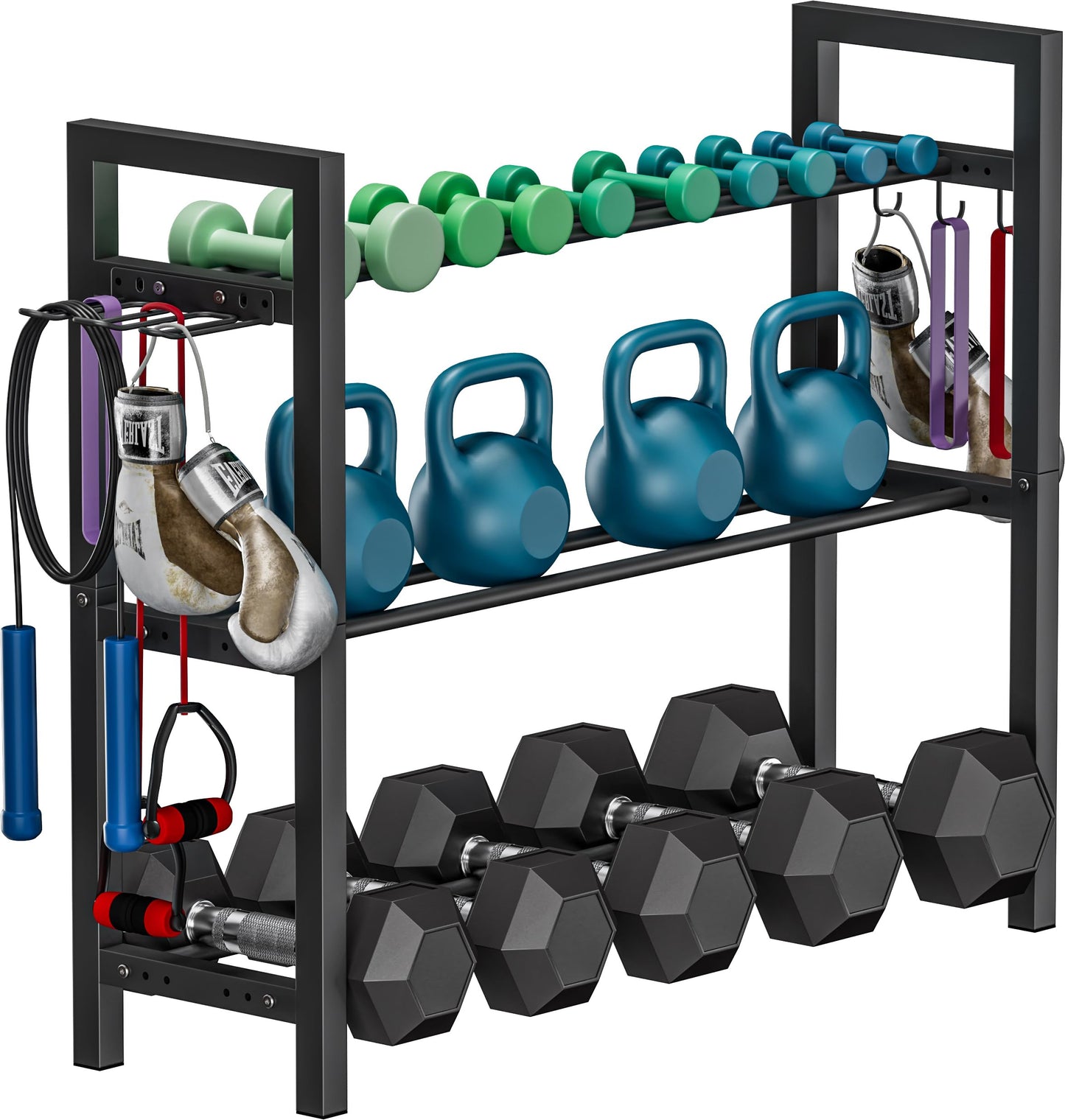 Ansionsol Adjustable Dumbbell Rack, Weight Storage Stand Holder for Dumbbells & Kettlebells, Heavy-Duty Metal Home Gym Workout Organizer with Hook for Gym Equipment Accessories (Rack Only)