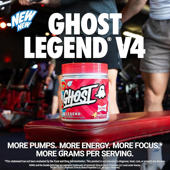 GHOST Legend Pre-Workout Powder, Sonic Cherry Limeade - 30 Servings ??Pre-Workout for Men & Women with Choline, L-Citrulline, & Beta Alanine for Energy & Focus