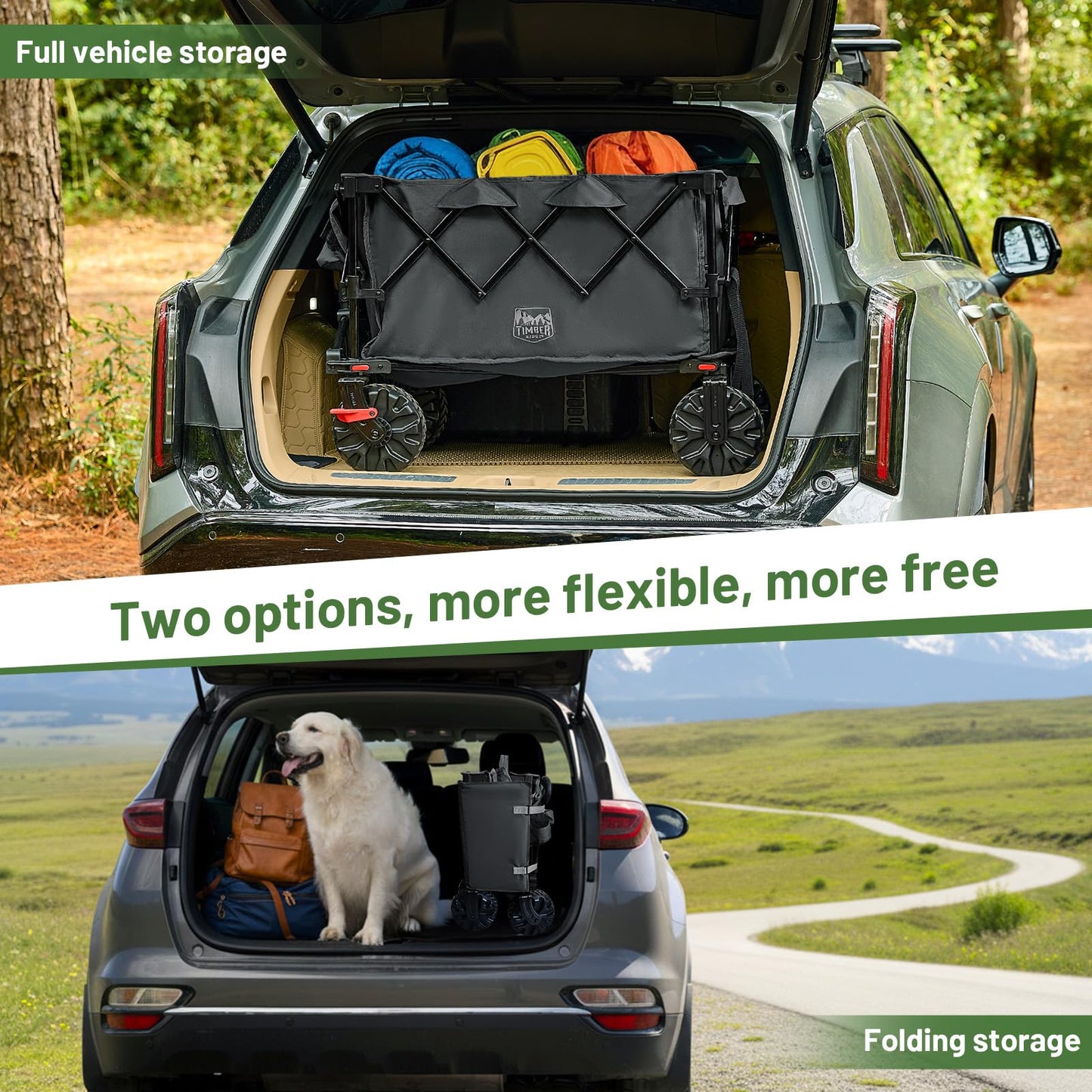 Timber Ridge Outdoor Collapsible Wagon with Brakes Utility Folding Cart Heavy Duty All Terrain Wheels for Shopping Camping Garden with Side Bag and Cup Holders, Grey
