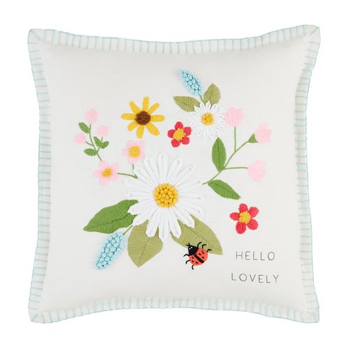 Mud Pie Square Floral Embroidered Pillow; 20" x 20"