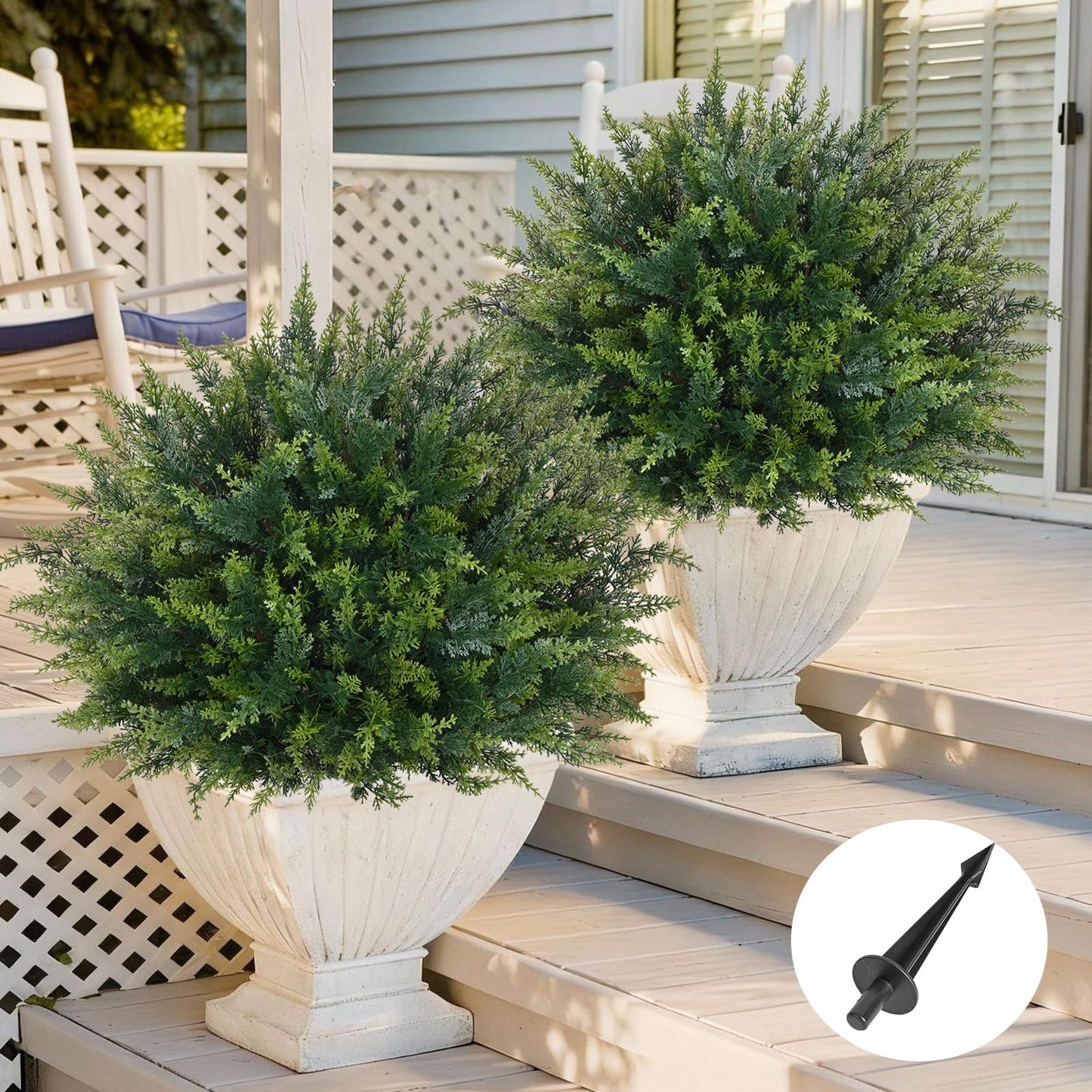 Waipfaru Artificial Plants Outdoor, 2Pcs 23'' Artificial Cedar Topiary with Ground Spike, UV-Resistant Fake Plants Fake Bushes Shrubs for Outdoor Indoor Garden Front Porch Decor