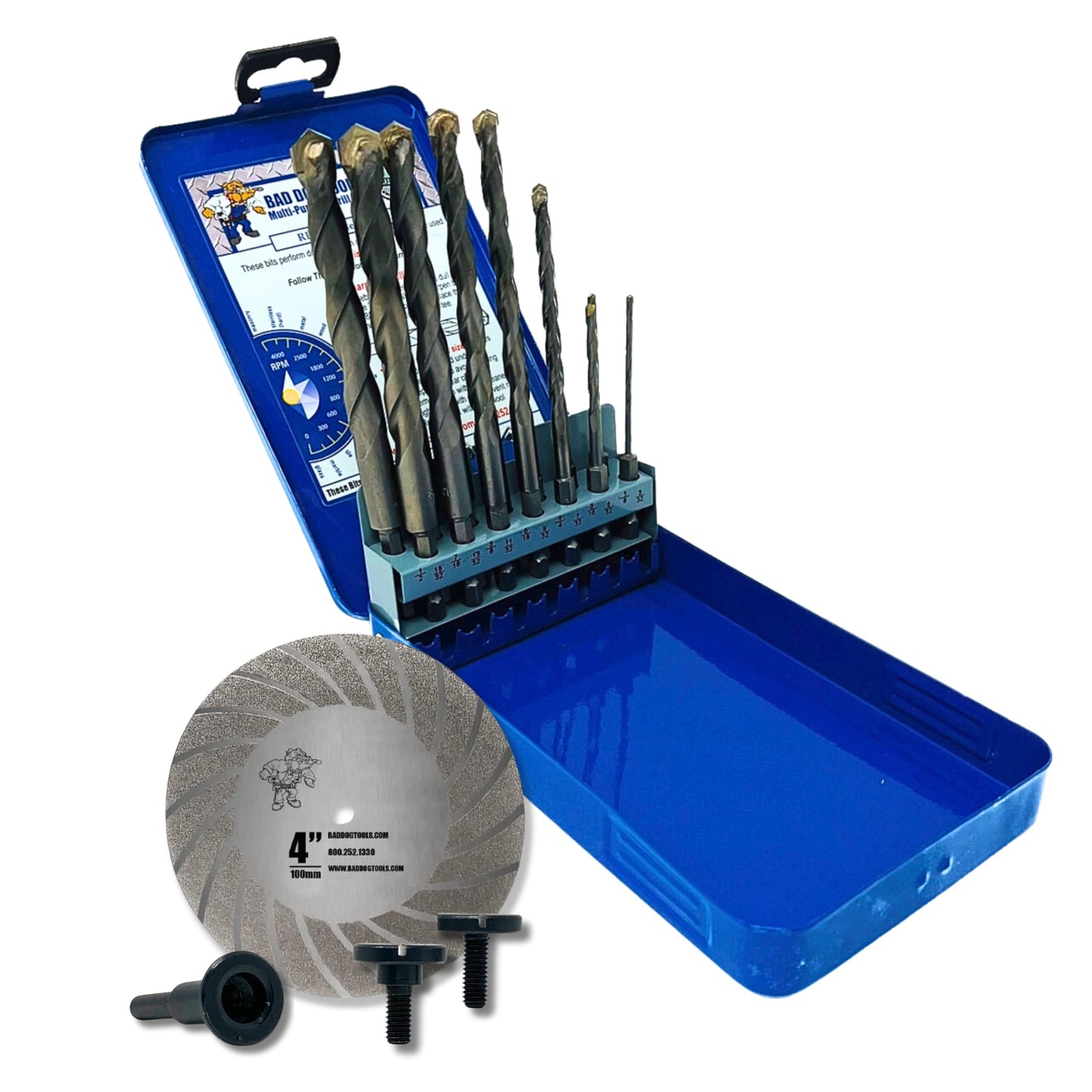 Bad Dog Multipurpose Drill Bits (14 Piece) with Diamond Sharpener Wheel (Includes arbors)