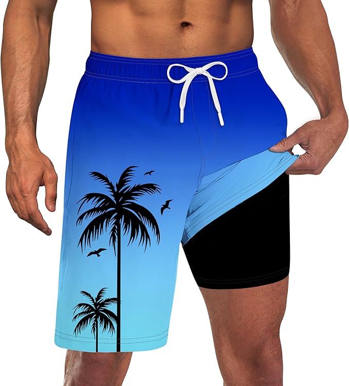 Goodstoworld Mens Swim Trunks with Compression Liner 9'' Inseam Quick Dry Swimsuit Shorts M-3XL