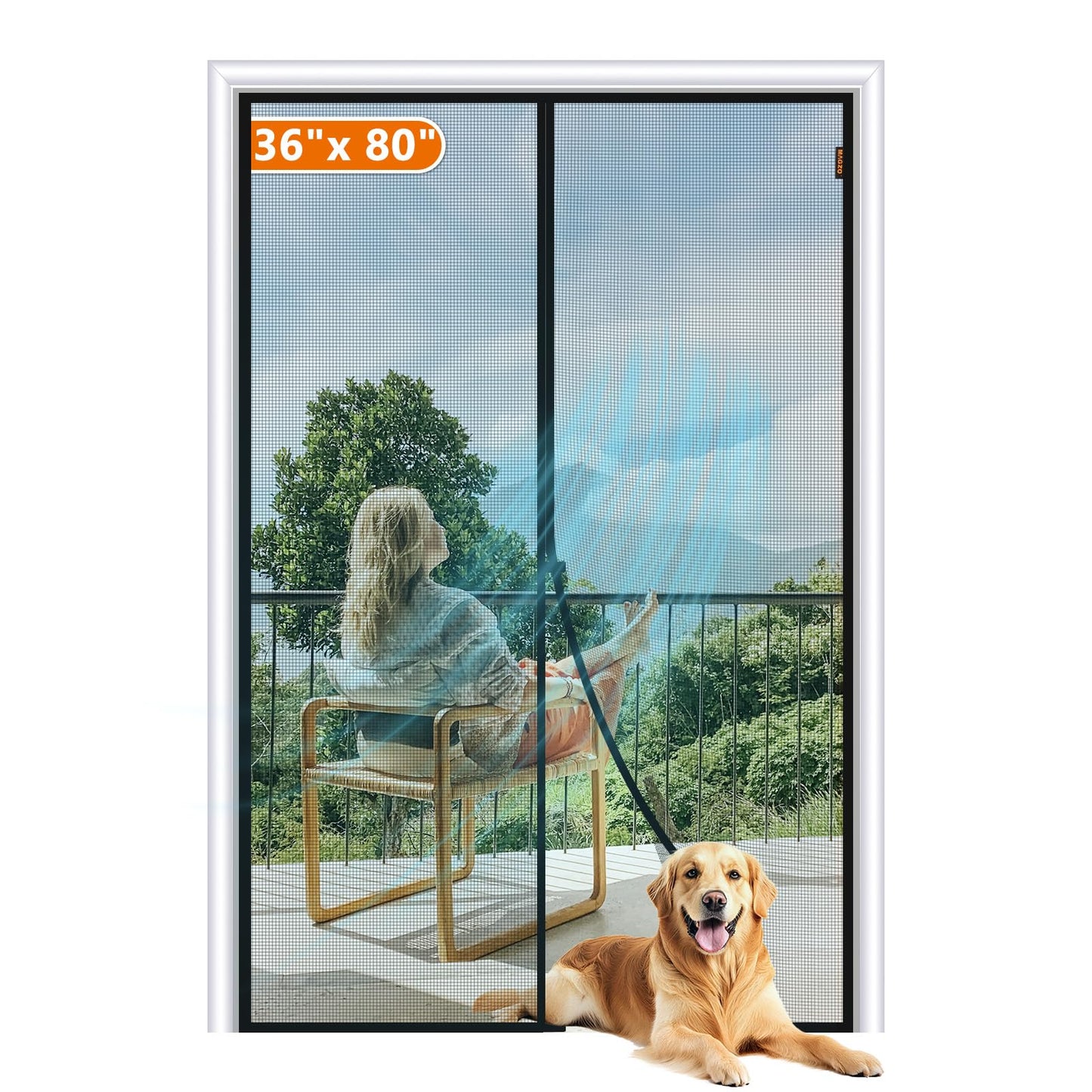 MAGZO Magnetic Screen Door Fit Door Size 36 x 80 Inch, Screen Size 38" x 81" Strong Magnets Mesh, Reinforced Fiberglass Net for Patio and Front Entrances, Gray