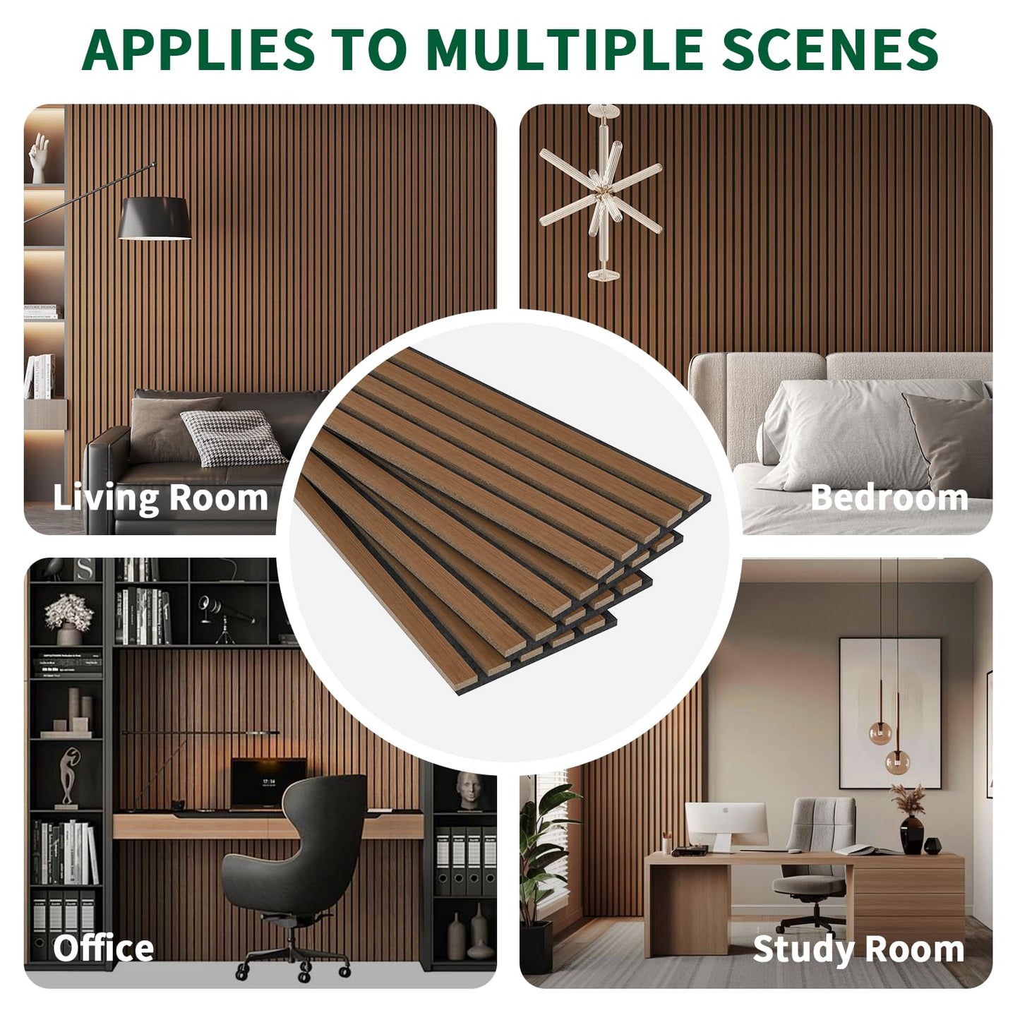 Wood Slat Acoustic Panels, 4 Pack 94" x 8"(21ft²) Wood Wall Panels, Soundproof Wood Slat Panel, 3D Fluted Sound Absorbing Paneling for Wall Decor, Living Room, Bedroom, Walnut