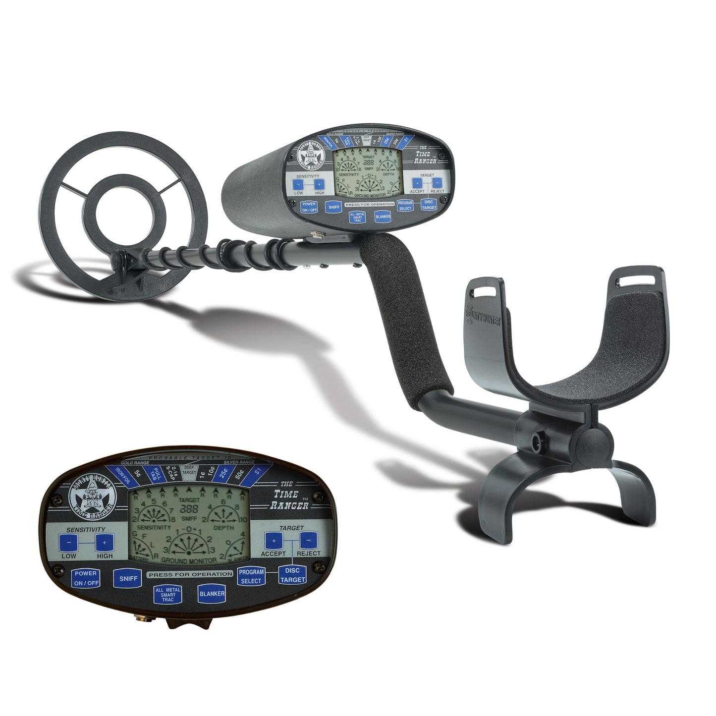 Bounty Hunter Time Ranger Metal Detector for Adults – Waterproof Coil, LCD Display, 4 Modes, Pinpoint, Target ID, Ground Balance – Detects Gold, Coins & Relics – Made in USA