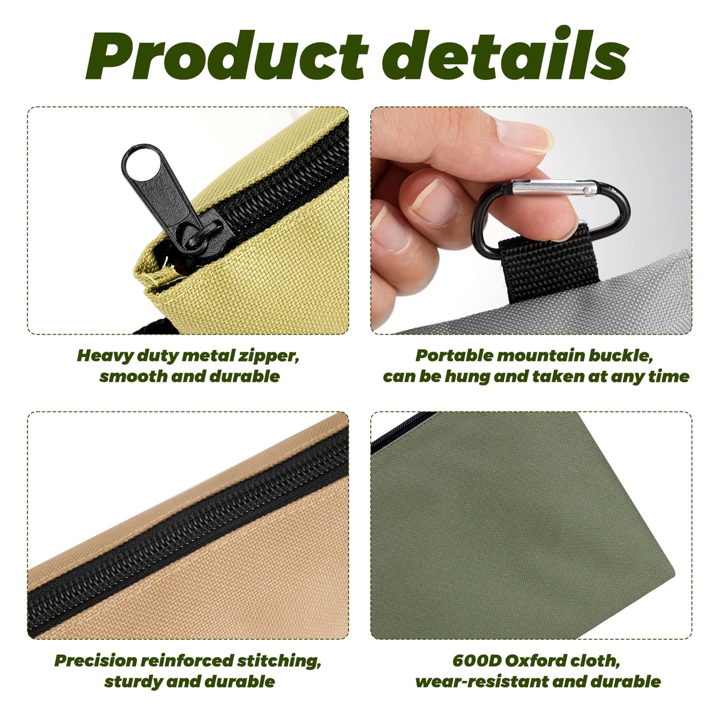 24 Pack Premium Tool Pouch Zipper Bag Premium Tool Pouch 600D Oxford Small Tool Bags with Carabiner Metal Zipper for Tools,Stationary, Pencil Pouch Craft Supplies,Electronics(12.6 inches x 7 inches)