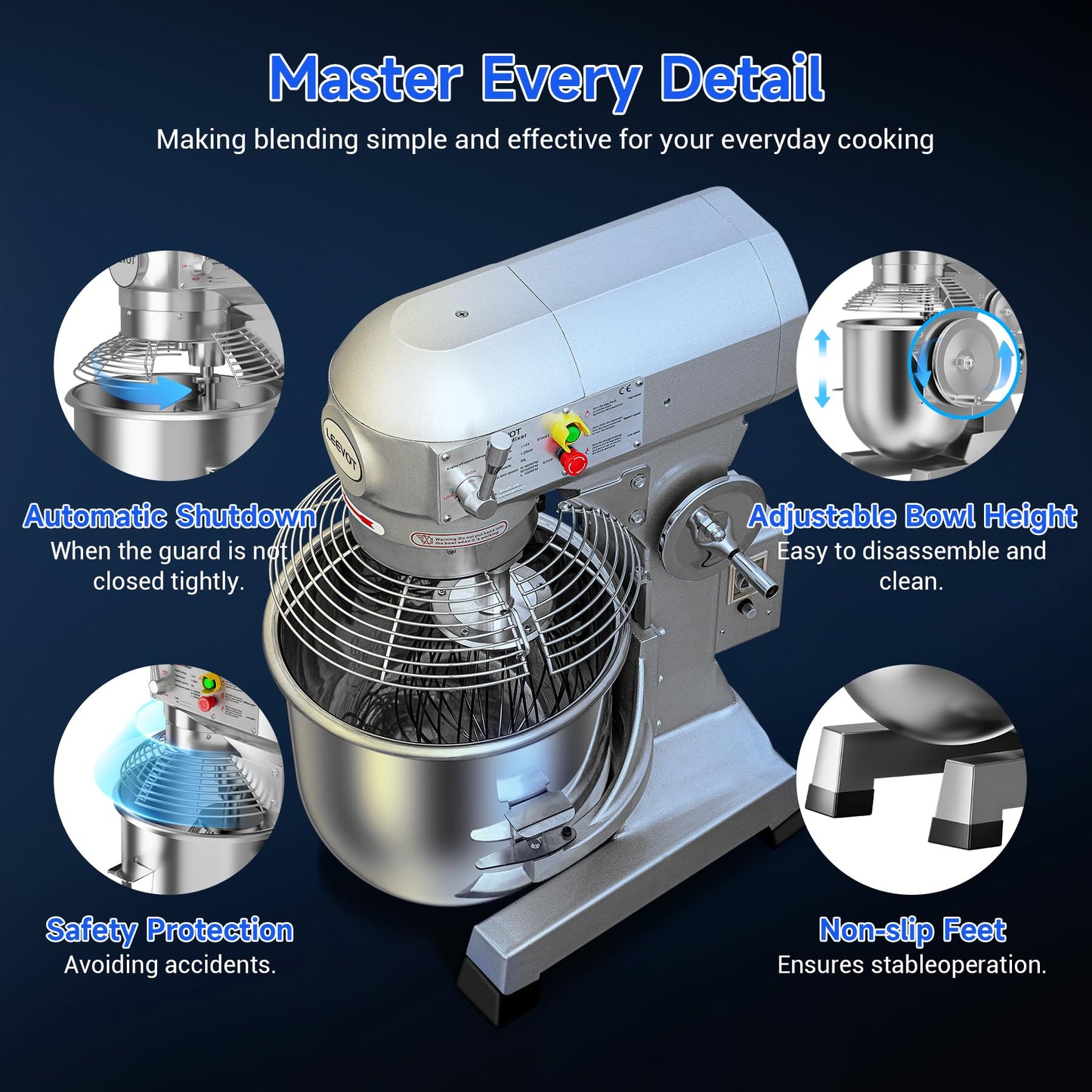 EKway 20Qt Commercial Stand Mixer with Timing Function,1100W Commercial Mixer 3-Speed Adjustable,Electric Stand Commercial Dough Mixer with Stainless Steel Bowl for Bakery Pizzeria