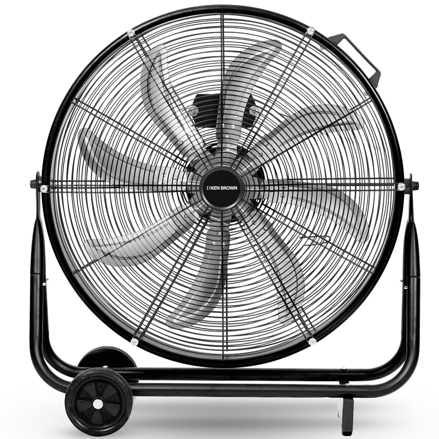 KEN BROWN 24 Inch Industrial Drum Fan, High Velocity Floor Shop Fan, Heavy Duty, 9500 CFM, 8 Blades, 3 Speeds, 360 Degree Tilt, Ideal for Industrial, Commercial, Gym, Garage Use, Black
