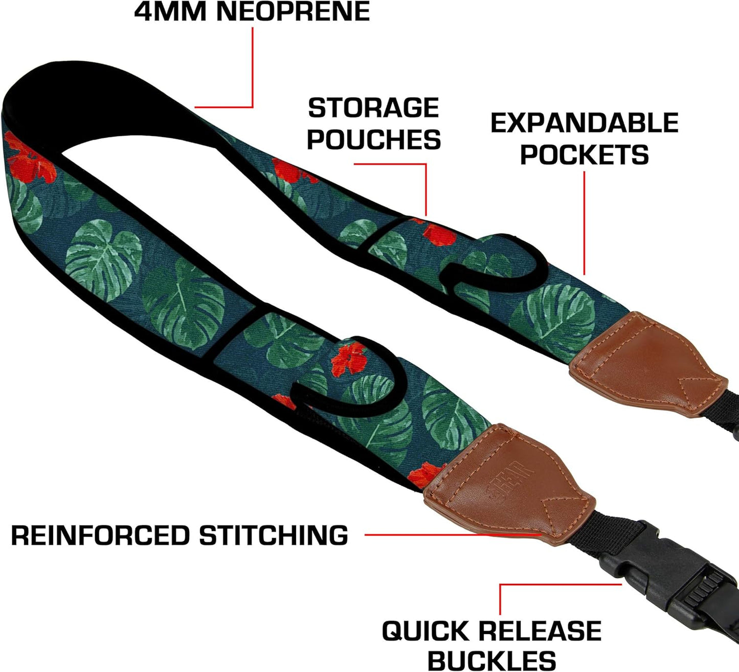 USA Gear TrueSHOT Camera Strap Neoprene Camera Straps - Padded Neck Strap, Pockets, and Quick Release Buckles