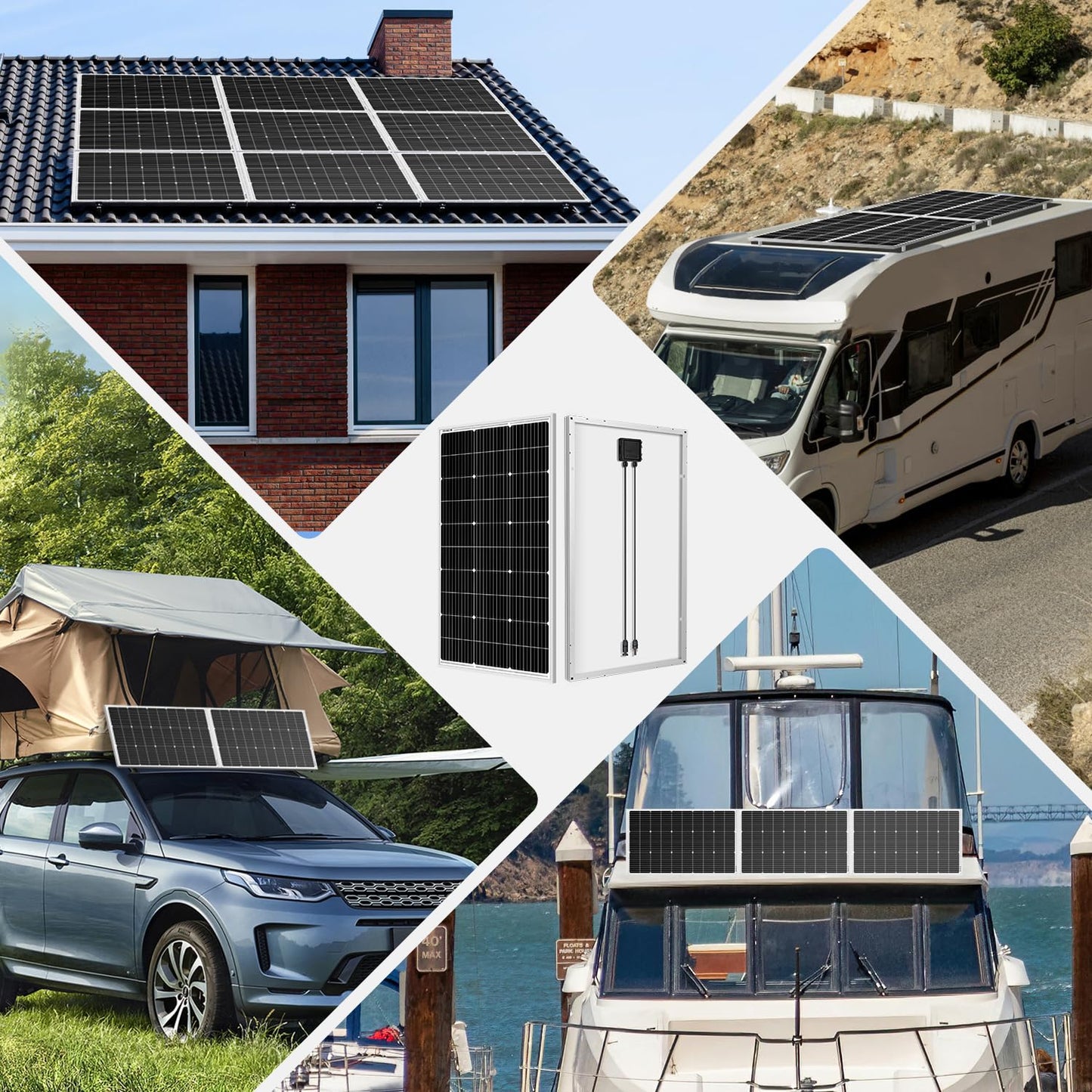 DOKIO 200W Solar Panel Kit (2×100W) Monocrystalline with Aluminum Frame and MC4, Mounting Brackets, Clips & 5m Cable for RV, Boat, Roof, Off-Grid (Controller Required)