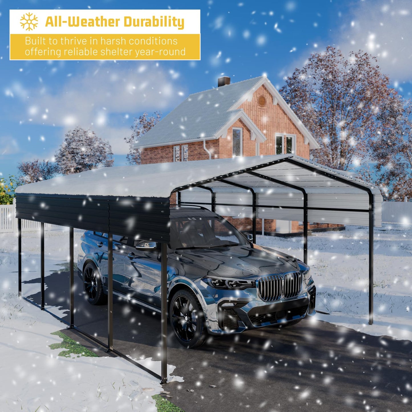 13x20FT Heavy Duty Metal Carport, Galvanized Steel Frame & Roof with Reinforced Base, All-Weather Outdoor Shelter for Vehicles, Boats and Outdoor Storage