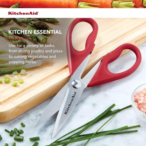 KitchenAid All-Purpose Kitchen Shears - Durable Stainless Steel Scissors with Soft Grip Handle | 8.72 Inch, Red