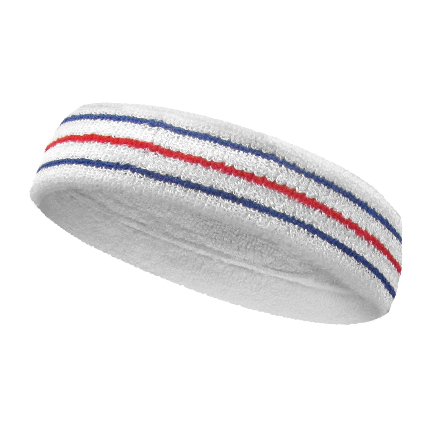 COUVER Tennis Headband - Cotton Terry Cloth Sweatband for Men & Women - High Absorbency Athletic Hairband for Gym, Basketball & Running - 1 Piece, White/Blue/Red, One Size