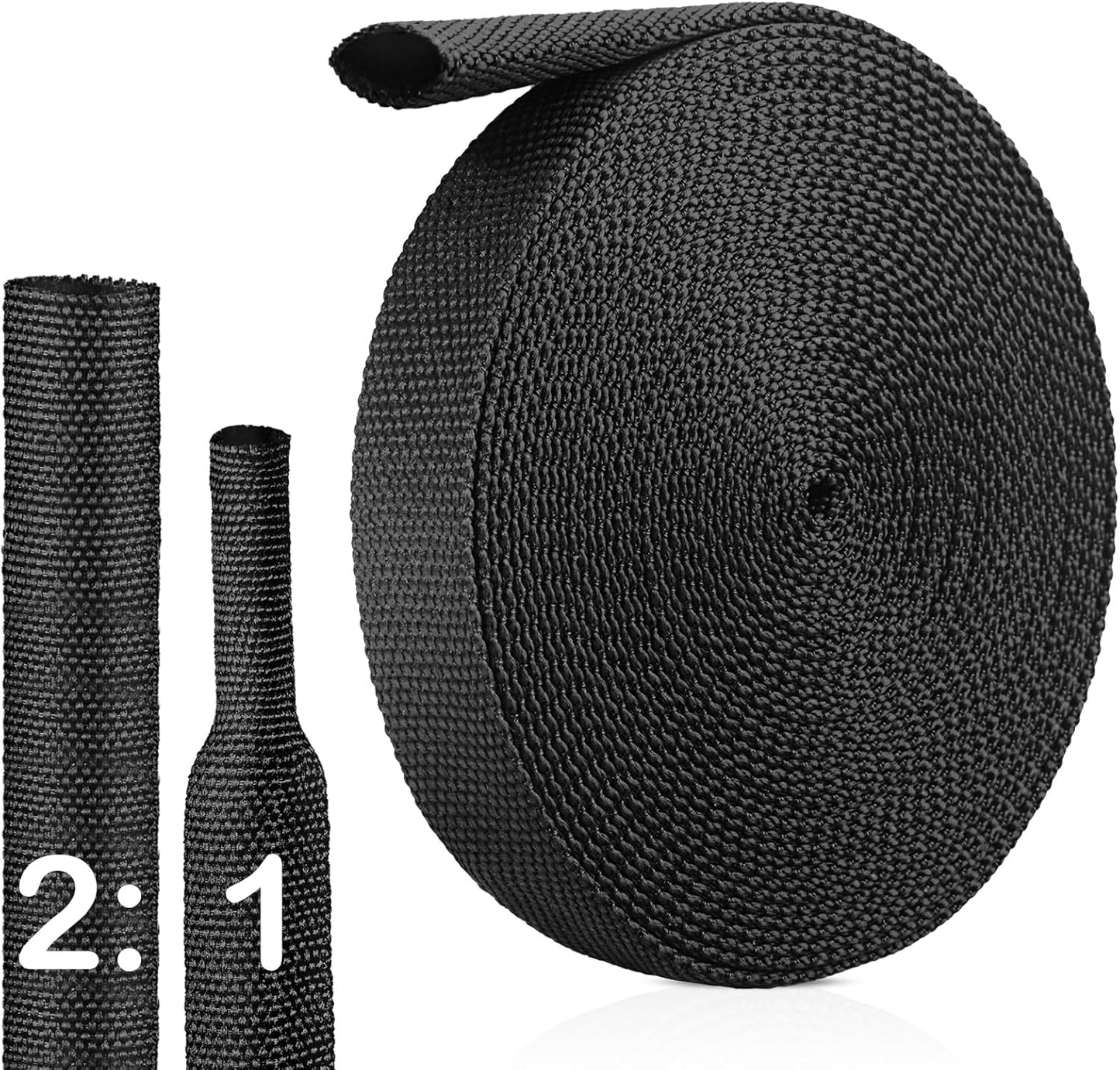 Tsmhisd 2:1 (1/2"-25ft) Heat Shrink Wire Loom Braided Cable Sleeves,Heat Resistant Fabric Woven Shrink Tubing Wiring