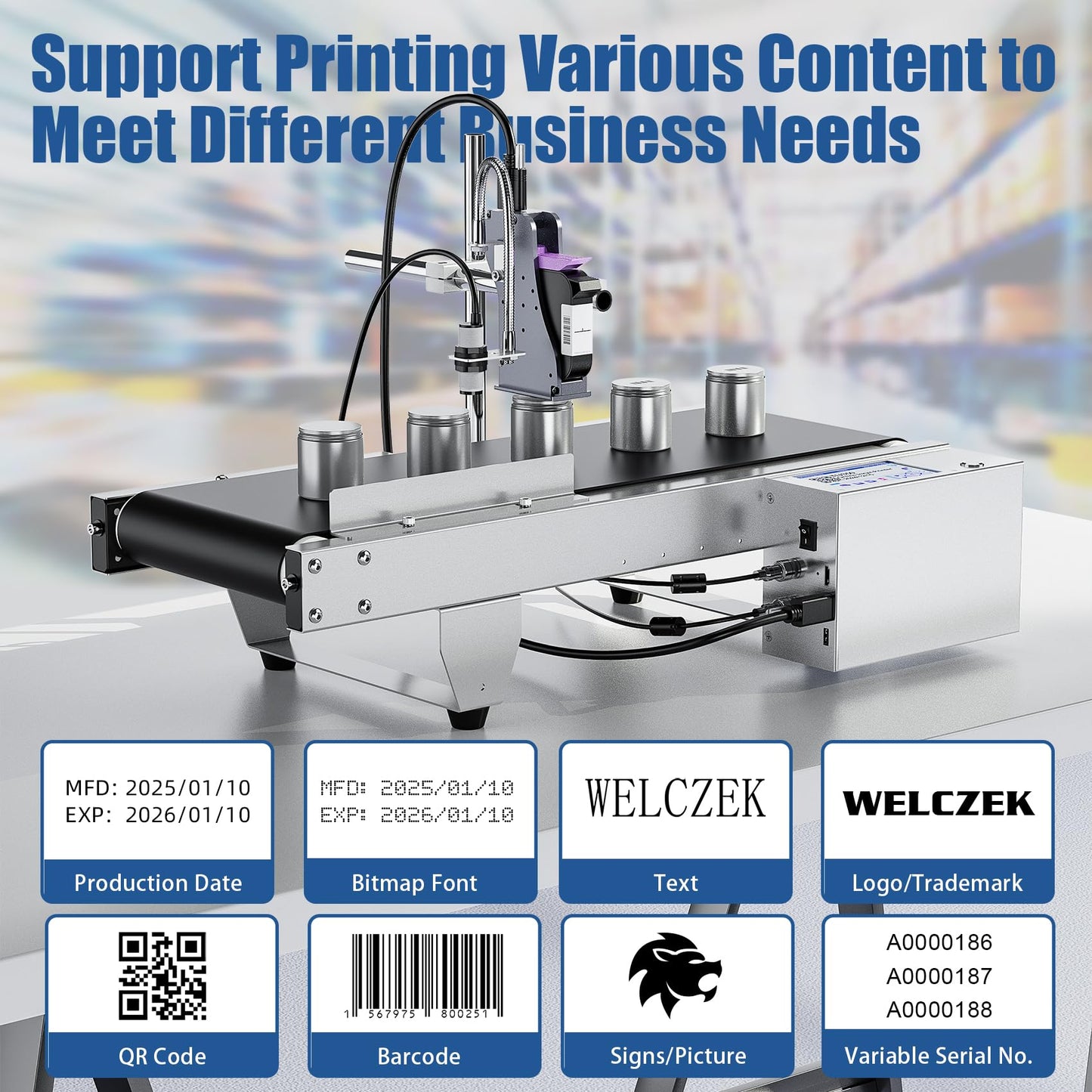 WELCZEK JS350 Automatic Inkjet Coding Machine with Mini Conveyor Belt | 2-12.7mm Industrial Online Inkjet Printer for Expiry Dates, Batch Numbers, Barcodes, QR Codes, Logos & Labels etc.