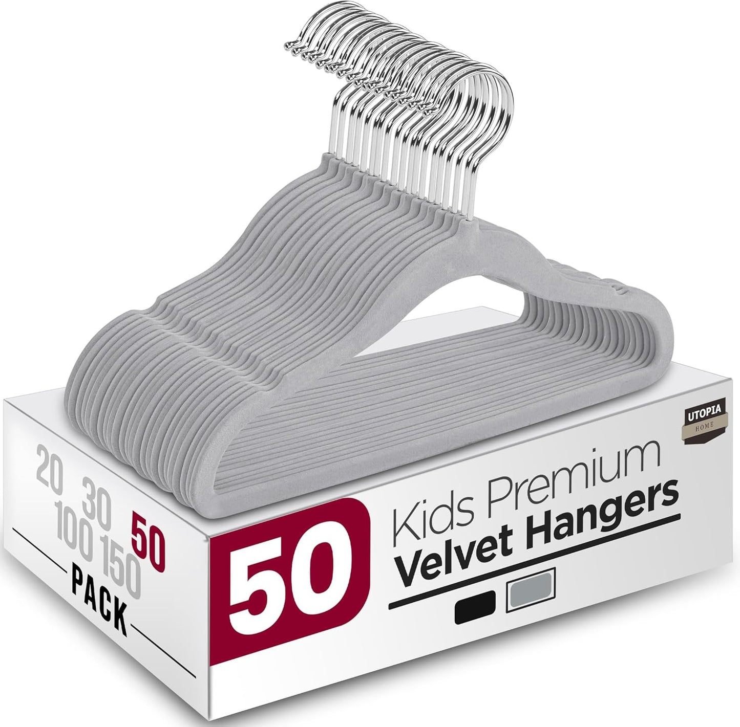 Utopia Home Velvet Hangers - 50 Pack Non-Slip 11 Inch Baby & Toddler Closet Organizers | Durable Grey
