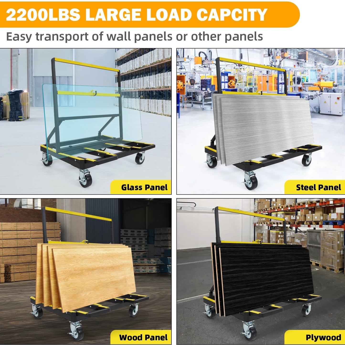 MilleLoom Folding Drywall Cart Heavy Duty,Drywall Dolly Load 2200 lbs Capacity,Panel Casters with Extended Large Deck,Panel Dolly Handling Plywood Sheetrock Glass and Windows Service Truck