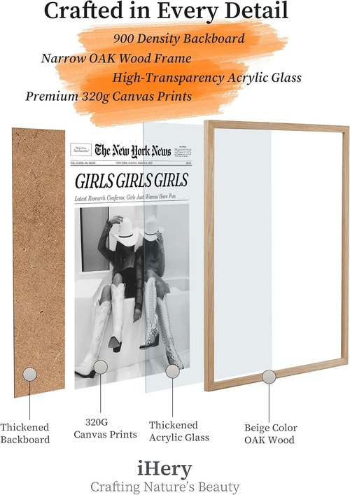 iHery Framed Cowgirl Wall Art - Trendy Black and White Canvas Decor | Large 16x20in Natural Oak for Bedroom & Living Room