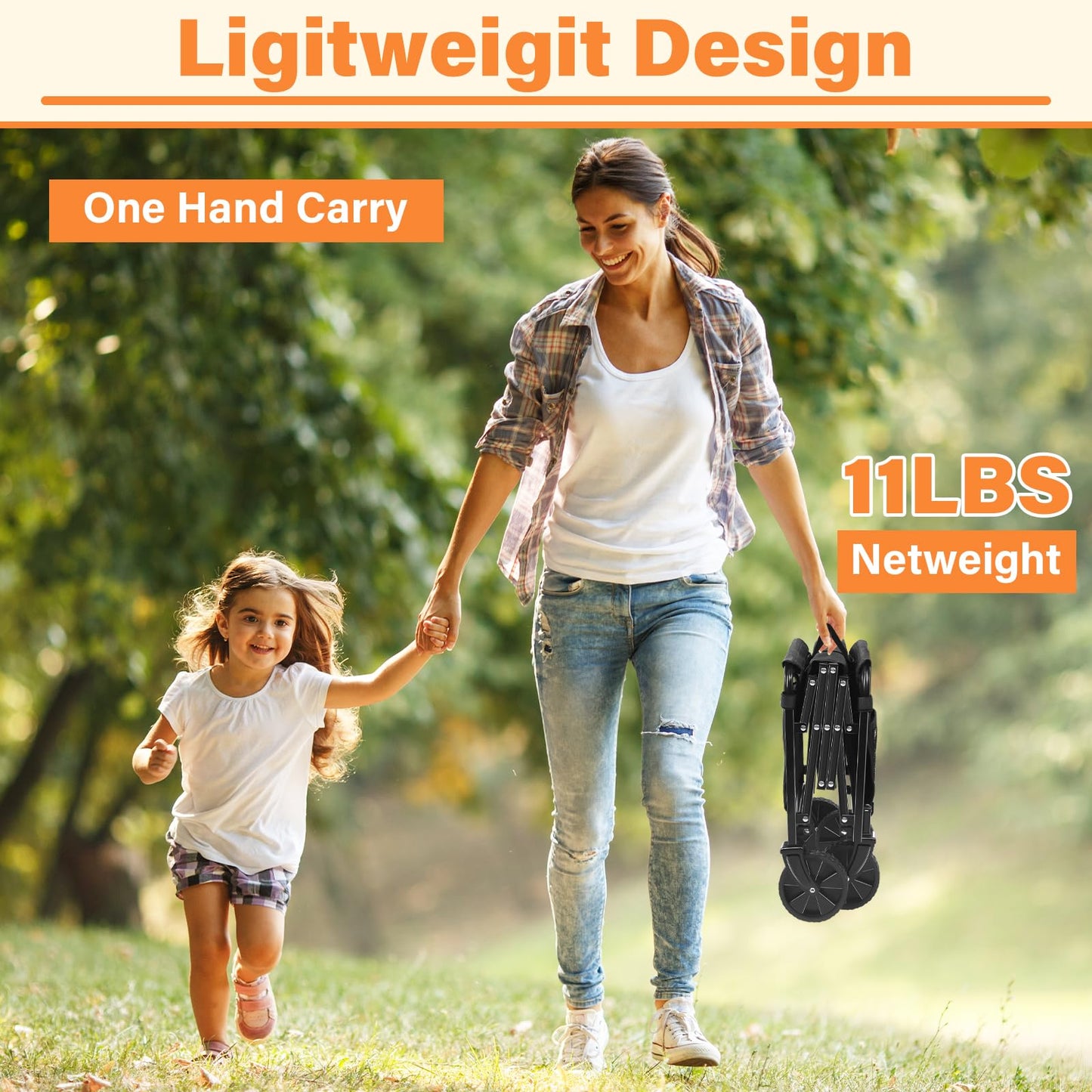 Wagons Carts Foldable,360lbs Collapsible Wagon with Wheels, Lightweight Foldable Wagon Cart with Drink Holders for Camping,Travel,Picnic,Shopping,Sports,Storage,Fashion Black